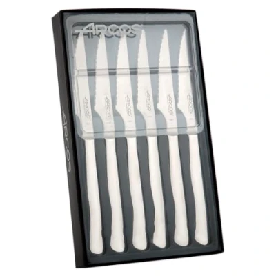 Immagine di Arcos Coltelleria da Tavola Set di Coltelli Bistecca 6 Pezzi (6 Coltelli) Monoblocco Unipezzo Acciaio Inossidabile 110 mm Colore Argento