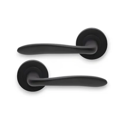 Immagine di Infinity Decor Coppia di maniglie a leva Mars su rosetta rotonda set nero opaco interne per porte ed esterne