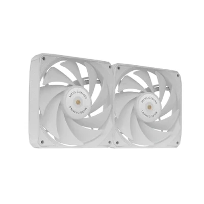 Immagine di MARSGAMING MF NCLX2, Kit 2X Ventole Ultrasilenziose 120mm, Design Pale Ibride, 2in1 con Cuscinetto FDB in Rame Iperbilanciato, Sistema di Connessione PWM, Pads Antivibrazione, Bianco