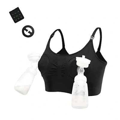 Immagine di LEAPOVER Donne Mani Libere Tiralatte Allattamento Pompa Pompaggio Reggiseno Maternità Regolabile Allattamento.., Nero , L