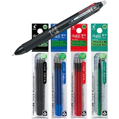 Immagine di Pilot FriXion Ball 2268001 penna roller a sfera 4, 4 colori, 0,5 mm, nero (nero, + mine di ricambio)
