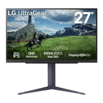 Immagine di LG 27GS85Q UltraGear Gaming Monitor 27&quot; QHD NanoIPS HDR 400, 2560x1440, 1ms (GtG), G Sync Compatible, AMD FreeSync Premium 180Hz, HDMI 2.0 (HDCP 2.2), Display Port 1.4, AUX, Flicker Safe, Nero