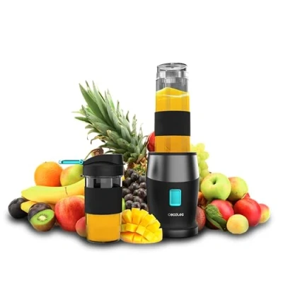 Immagine di Cecotec Mini Frullatore Portatile Smoothies Power Titanium 900 Progo. 900W, Include 2 Tazze Portatili da 570 Ml, 4 Lame con Rivestimento in Titanio Nero, Singolo Manuale Vetro