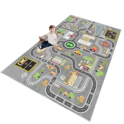 Immagine di ZFHNYJWKL Tappeto Macchinine Bambini, Gioco Bambini per la Camera dei Bambini,Tappeto con Strade,Ragazze, Ragazzi, Antiscivolo e Lavabile(A,140X200CM)