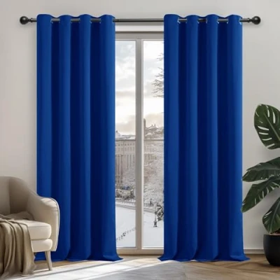 Immagine di Deconovo tende oscuranti termiche, anti freddo, dal design moderno con occhielli, per camera da letto di ragazzi, 107 x 242 cm (larghezza altezza), set 2 pezzi, colore blu reale