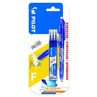 Immagine di PILOT Frixion penna roller cancellabile, punta fine da 0,5 mm, colore: blu, e 3 ricariche