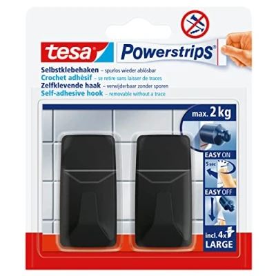 Immagine di tesa Black Hooks L Gancio adesivo Powerstrips grande angolare (L x A) 20 mm 50 Nero Contenuto: 2 pz.