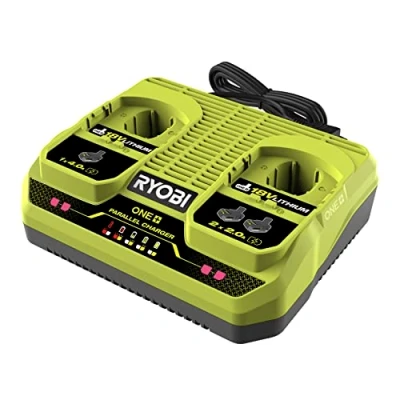 Immagine di Ryobi RC18240 Caricabatterie a 2 Porte 18V, Batteria Non Inclusa, Compatibile con Tutte le Batterie al Litio 18V ONE+, Monitoraggio Intelligente