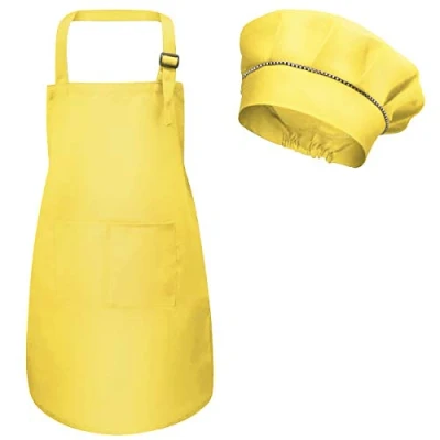 Immagine di Fodlon Bambini Grembiule e Cappello da Cuoco, Bambino Regolabile Grembiuli Chef con Tasche per Ragazze Ragazzi, Bambina Cucina Cottura Cucinare Pittura (M 3 6 Anni) (Giallo)