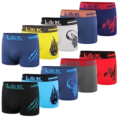 Immagine di L&amp;K 10 Pack Boxer Uomo Pantaloncini Intimo Microfibra Retroshorts Colore Misti con Motivi 1213 Un L/XL