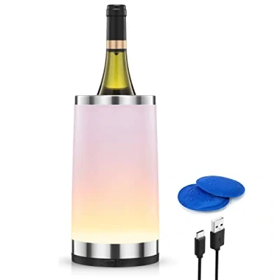 Immagine di Elrigs refrigeratore per vino con lampada touch RGB ricaricabile, bottiglie 2 cuscinetti refrigeranti 750 ml, ideale come regalo di donne e uomini, accessorio
