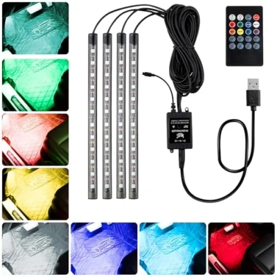 Immagine di Baxcdyswe 4 Pezzi LED Auto Interni, Accessori Interno, Luci Interne a per Auto, Impermeabile 48 Leds, Strisce con Porta USB Controllo, Multi Colore Music Sync Lampade