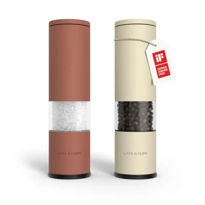 Immagine di LARS NYSØM Set di 2 macina sale e pepe manuale con in ceramica regolabile da grossolana a fine I macinini per spezie design (Red/Beige)