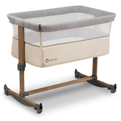 Immagine di lionelo LEONIE culla e lettino da affiancare per neonato con materasso funzione dondolo Regolazione in altezza a 5 livelli Opzione d’inclinazione Arioso co sleeping portatile 2 ruote (Beige)