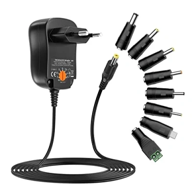 Immagine di Zolt 12W Alimentatore Universale CA a CC 3V 4,5V 5V 6V 7,5V 9V 12V 1A, Adattatore Multitensione con 8 Spine per Elettronica Domestica