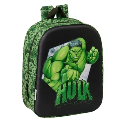 Immagine di Safta HULK 3D Zaino da asilo 3D, adattabile al carrello, facile pulire, ideale per bambini di diverse età, comodo e versatile, qualità resistenza, 22 x 10 27 cm, colore: nero/verde, Nero /