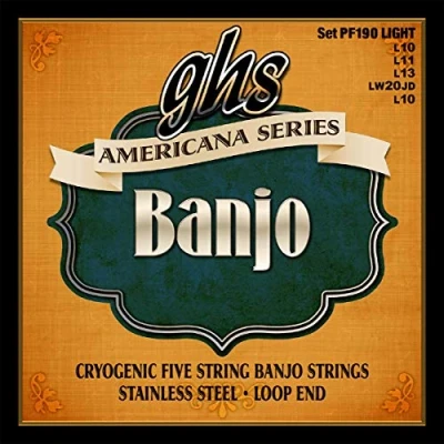 Immagine di GHS™ Strings »AMERICANA SERIES PF190 5 STRING BANJO« Corde per Banjo Cryogenic Stainless Steel Loop End Light: 010 011 013 020