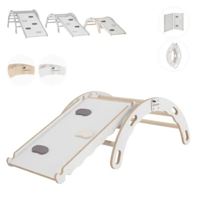 Immagine di MAMOI® Arrampicata per Bambini con Scivolo in Legno Naturale, Dondolo Triangolo, Altalena da casa Interno, Parete Arco Montessori a Partire 1 Anno 2/3 Anni