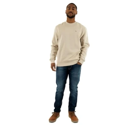 Immagine di Tommy Jeans Uomo Felpa Regular Fit Flag Fleece Scollo Rotondo, Avorio (Newsprint), S