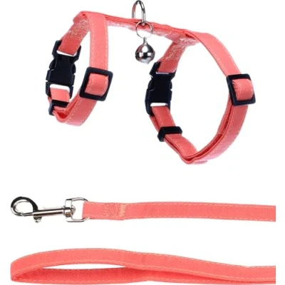 Immagine di Imbracatura con Guinzaglio Flamingo Lomi Rosa Salmone Per Gattini (Kitten) A: 15 22 cm, B: 20 30 C: 120 cm x 10 mm 2 Morbida, Sicura, Regolabile e Leggera
