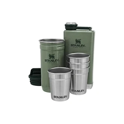 Immagine di Stanley Adventure Pre Party Shot Glass + Flask Set Hammertone Green Acciaio Inossidabile Senza BPA Borraccia in regalo Lavabili Lavastoviglie