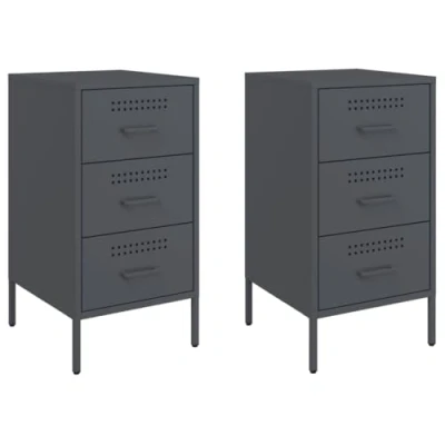 Immagine di vidaXL Comodini 2pz Antracite 36x39x68cm in Acciaio Laminato a Freddo, mobiletto, mobile camera da letto, comodino metallo, tavolino letto