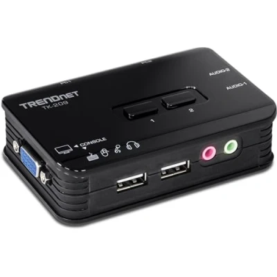 Immagine di TRENDnet TK 209K Switch KVM USB a 2 porte e kit di cavi con audio, gestione due PC, 1.1, hot plug, scansione automatica, tasti scelta rapida, compatibile Windows Linux