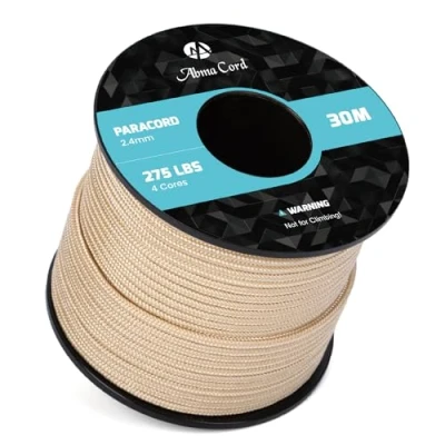 Immagine di Abma Cord 30M Paracord 275 Nylon Corda 2,4 mm da Paracadute a 4 Fili Cavo di Sopravvivenza, Militare, Multiuso Max. 125kg (275lbs) Cachi