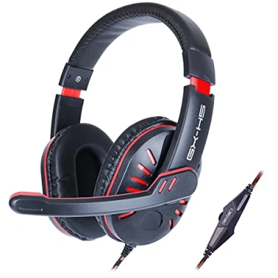 Immagine di ENHANCE GX H5 Cuffie da Gioco con Microfono Rotante Archetto Morbido Regolabile, Regolatore del Volume Cavo Intrecciato, Auricolari Isolamento Acustico USB, sdoppiatore Incluso (Rosso)