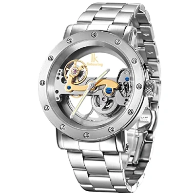 Immagine di Alienwork IK Orologio Automatico Uomo Donna Argento Bracciale in Acciaio Scheletro Fondo Vetro