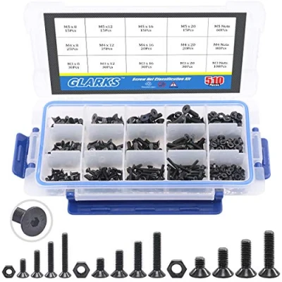 Immagine di Glarks 510PCS metrica m3 M4 M5 in lega di acciaio socket Cap viti a testa esagonale dadi assortimento kit Finitura ossido nero