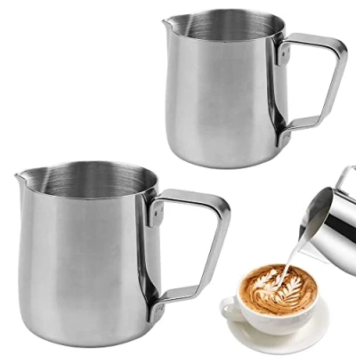 Immagine di 2 pezzi brocca per latte in acciaio inox, muschiare, latte, muschio di cappucccino e arte (200 ml / 350 ml)