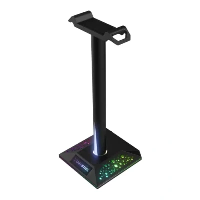 Immagine di Oversteel Stellite Supporto per cuffie da gioco, 10 modalità di retroilluminazione RGB, base antiscivolo, USB, nero