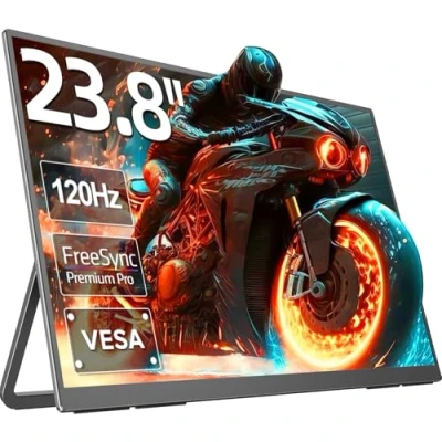 Immagine di UPERFECT Monitor Portatile 23,8 Pollici 100Hz con Supporto Integrato 1000:1 1920 * 1080 Schermo Full HD IPS Standard HDMI USB C per PC Laptop Console di gioco, Corpo in Metallo, Compatibile VESA