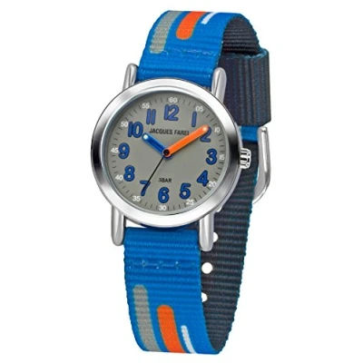 Immagine di JACQUES FAREL Orologio da polso per bambini, analogico, al quarzo, con cinturino in tessuto, Blu, arancione, grigio, KPS 201, cinghia