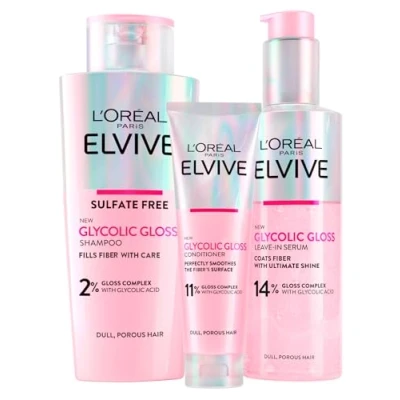 Immagine di L&#039;Oréal Paris Elvive Glycolic Gloss Balsamo da 150ml + Shampoo 200ml Siero Senza Risciacquo Set per Capelli Spenti e Porosi Lucentezza Intensa Duratura 3 Flaconi