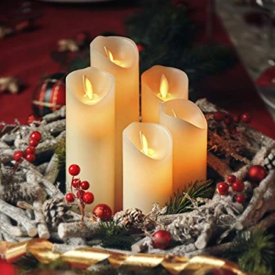 Immagine di CCLIFE velas elettriche e LED in vera cera con telecomando, funzione timer, paraffina, funzionamento a batteria,Bianco 5 pezzi