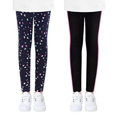 Immagine di L&amp;K II 2er Pack Leggings per Bambini Ragazze Pantaloni da Ballo Ginnastica in Cotone Barra Colorata Laterale a Farfalla 4539 C 158/164