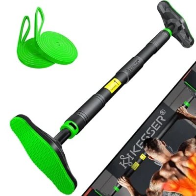 Immagine di KESSER® Barra per trazioni, telaio della porta regolabile, Pull Up Bar la palestra, senza viti/foratura, allungabile 68 106 cm, portata fino a 300 kg e maniglie antiscivolo, con cinghie di