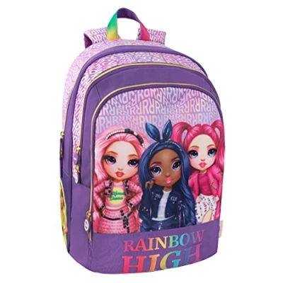 Immagine di RAINBOW HIGH Zaino Scuola Media, Elementare, Bambini e Ragazzi, con Schienale Imbottito Rinforzato, Spallacci Regolabili Vano Principale + Tasca Frontale Zip, cm 32x21x43h