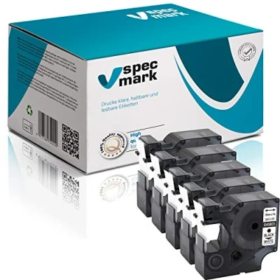 Immagine di specmark compatibile con DYMO D1 45803 S0720830 Nastro 19 mm x 7 m Set 5 pezzi nero su bianco per stampanti LM Label Manager LP Point LW Writer DUO