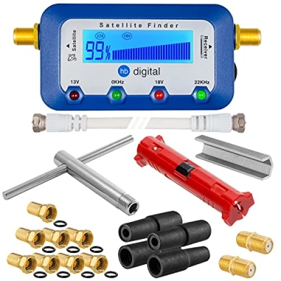 Immagine di HB Digital SET: Sat Finder digitale con Display + Spelafili Chiave d&#039;installazione Aiuto per svitare 8x F Connettore placcato oro 2x Connettori 4x Gommini di protezione dalle Intemperie