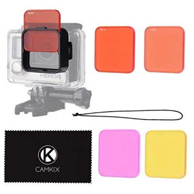 Immagine di CamKix Kit Filtri Lente per Immersione Compatible con GoPro HERO 4 Black, Silver HERO+ LCD, and 3+ Arricchisce i Colori Varie Condizioni Sottomarine Video e Fotografia
