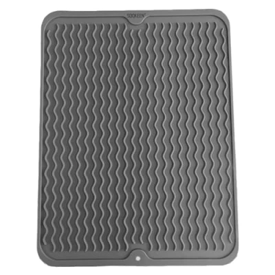 Immagine di SOQKEEN tappetino scolapiatti in Silicone, 40 x 30 cm cucina sgocciolatoio per lavello, antiscivolo asciugatura resistente al calore, grigio
