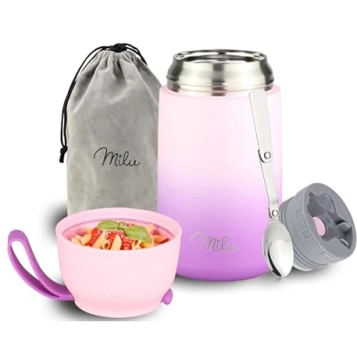 Immagine di Milu Thermo per Alimenti 800 ml Contenitore Termico di Acciaio Inossidabile, Isotermico Sottovuoto Cibi Caldi e Freddi (Rosa Violetto, 800ml)