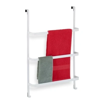 Immagine di Relaxdays Portasciugamani da Porta, Senza Trapano, 3 Aste e 2 Ganci, HLP: 85 x 54,5 15 cm, Appendi Asciugamani, Bianco