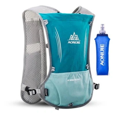 Immagine di AONIJIE gilet multifunzione da 5 l per sport all&#039;aria aperta quali campeggio, ciclismo, corsa, arrampicata ed escursionismo in confezione con 1 borraccia 500 ml (Light Blue)