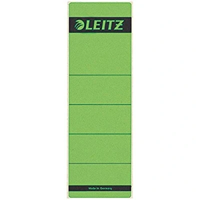 Immagine di Leitz Etichette adesive per raccoglitori a leva in cartone con dorso da 80 mm, Formato corto e largo, 61,5 x 192 Cartoncino, 16420055, Verde, Confezione 10