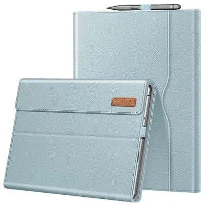 Immagine di FINTIE Custodia per Microsoft Surface Pro 8 13 Pollici 2021 [Multi angli] Portfolio Business Cover con Tasca e Stylus Holder, Compatibile Tastiera Type, Ice Blu