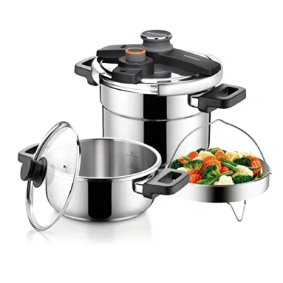 Immagine di Tescoma 702768 Set 2 Pentole a Pressione 4 e 6 Litri, Acciaio Inossidabile, 22 cm, unità